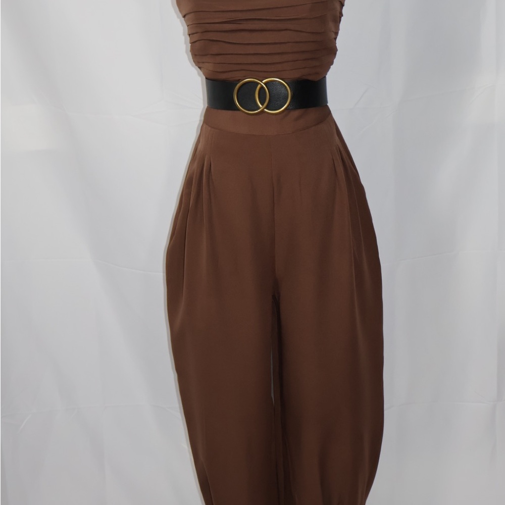 Elegant Brown Jumpsuit belt not included